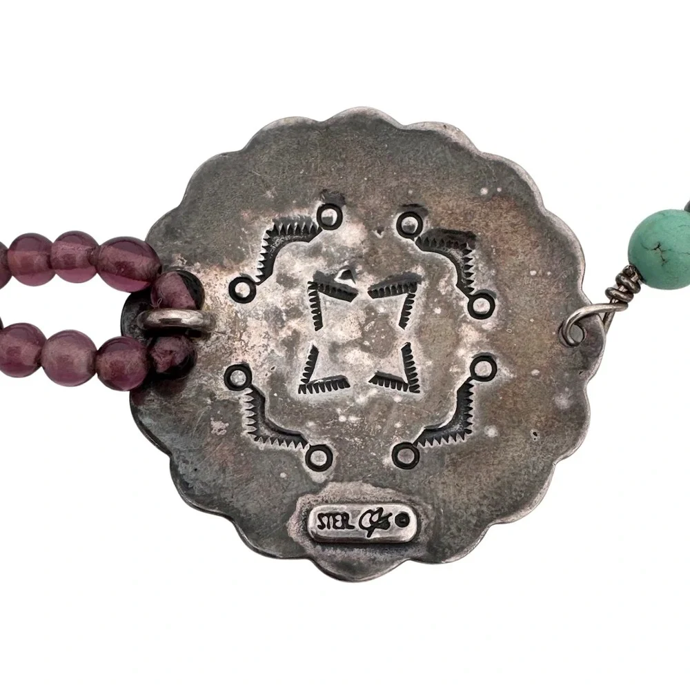 Signed‎ Carlisle Sterling Necklace Beads Gemstones Star Native American Rare 53
